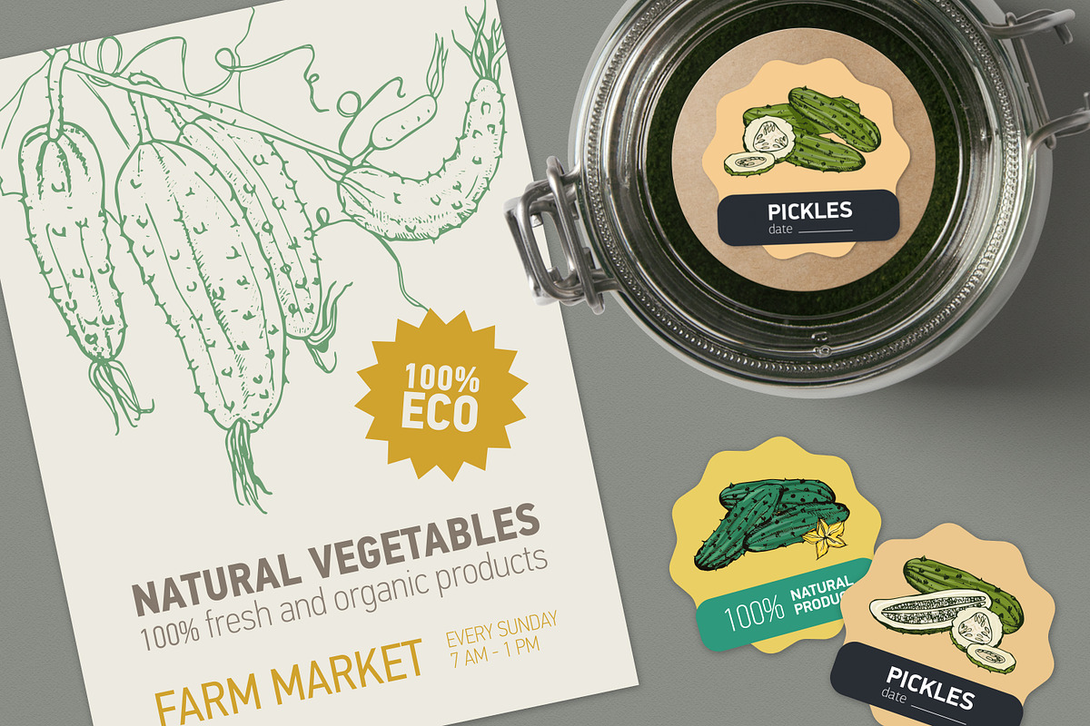 Different cucumbers, hand-drawn set, a Food Illustration by Good Studio (Photo 5 of 5)