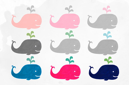 Baby whales watercolor clipart