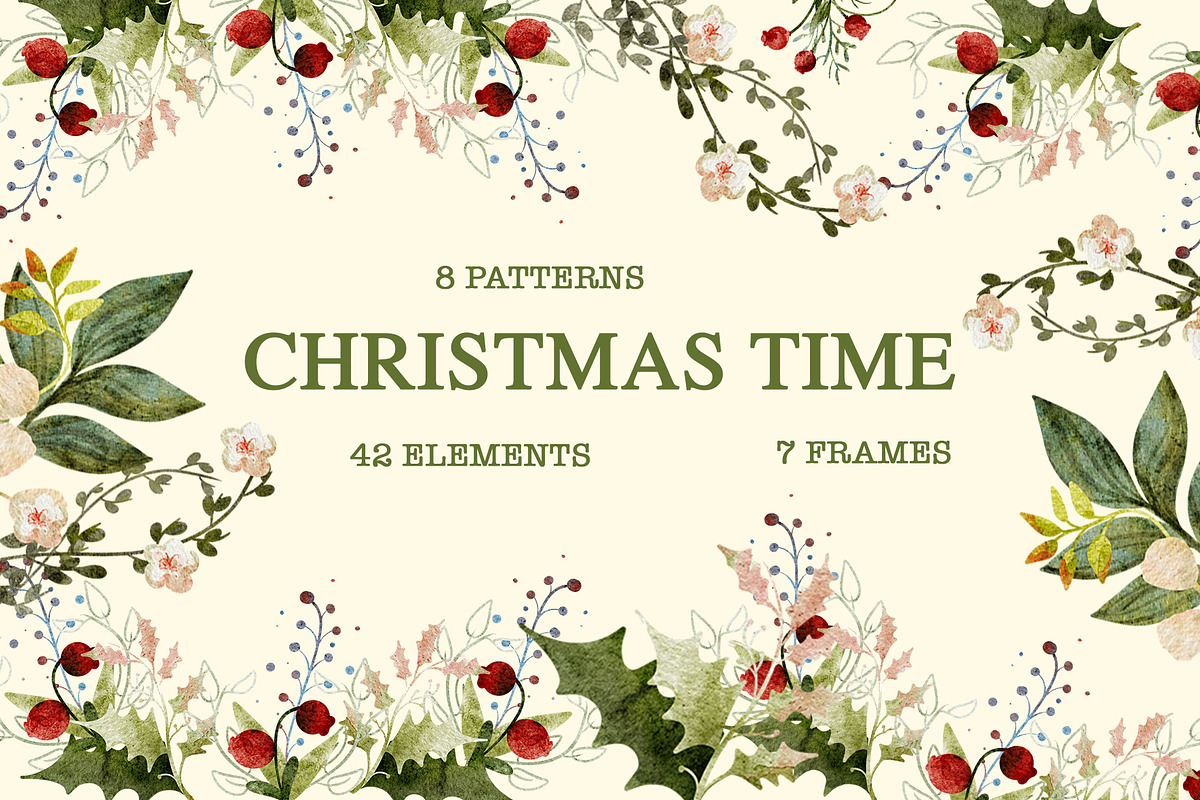 Christmas Botanical Watercolor, an Illustration by KlymchukArtworks (Photo 1 of 8)