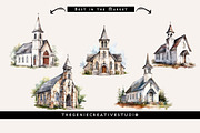 Watercolor PNG Church Clipart, an Object Illustration by Geniecreativestudio (Thumbnail 6 of 9)