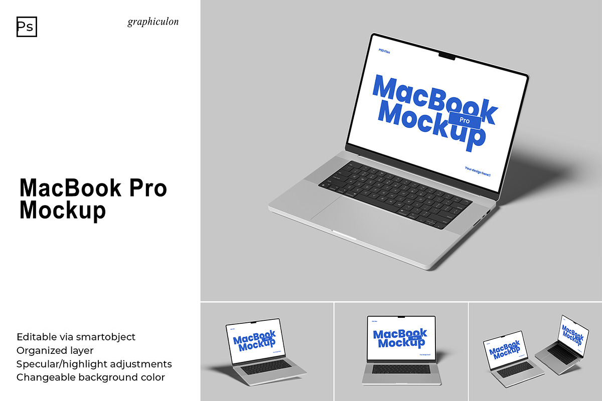 MacBook Pro Mockup, a Mac Mockup by Graphiculon (Photo 1 of 11)