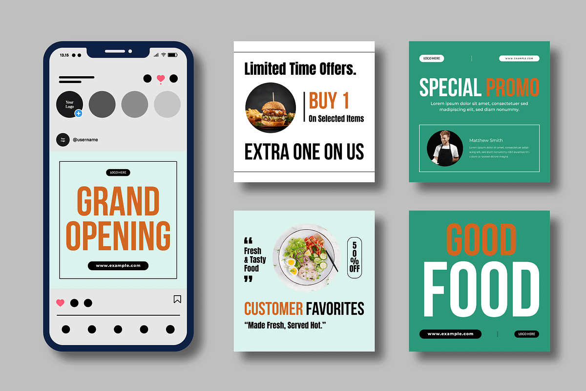 Restaurant Food Social Media Post, a Social Media Template by MightyDesign (Photo 2 of 8)