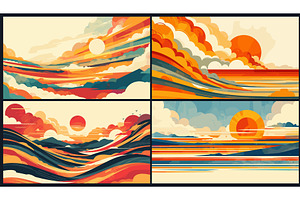 Abstract sunset set. Colorful sky, an Illustration by Stock-Smart-Start