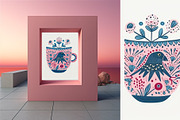 8 pink folk flower in cup print, a Decorative Illustration by ARTOZEN DIGITAL (Thumbnail 5 of 10)