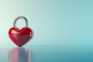 Red Heart-Shaped Padlock on Teal Background, an Abstract Photo by Natalia Klenova's Shop