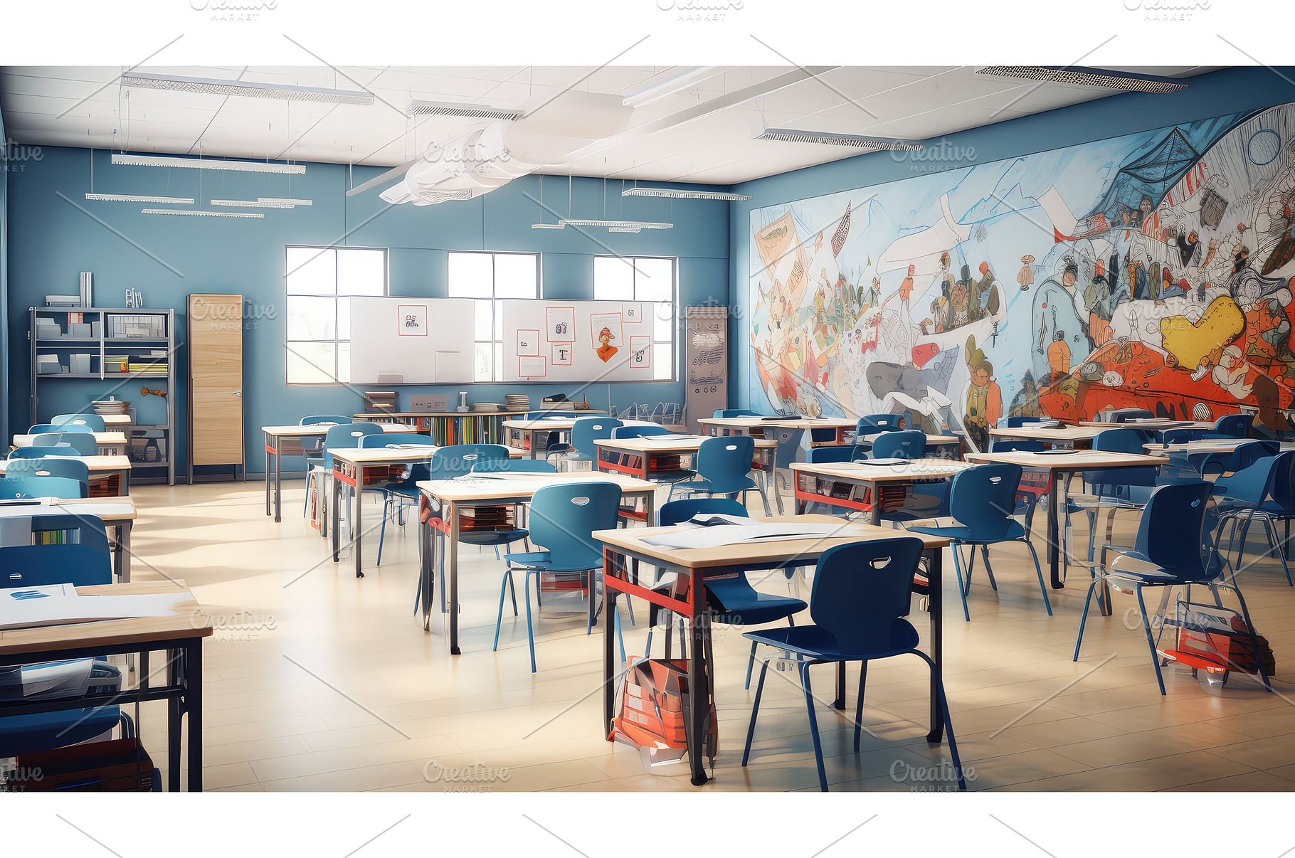 classroom school blue ai generated, a School & Education Photo by pikepicture