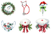 Christmas Nurse Clipart Set, a Seasonal Illustration by CitraGraphics (Thumbnail 5 of 9)