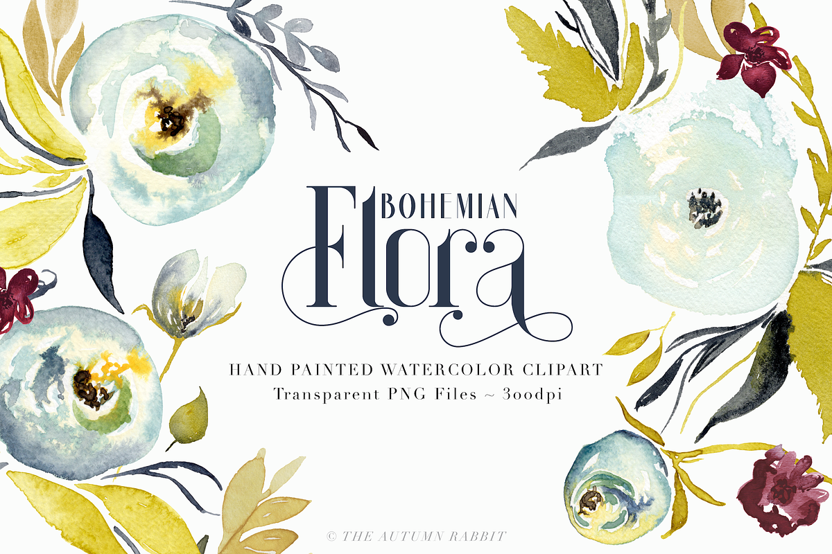 Bohemian Flora - Watercolor Clipart, an Illustration by The Autumn Rabbit Ltd (Photo 1 of 7)