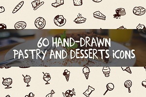 60 Hand-Drawn Desserts Icons