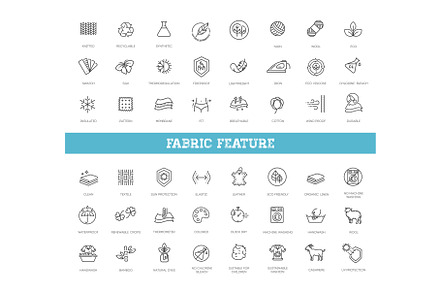 Set of fabric features icons, an Outline Icon by Tettygreen