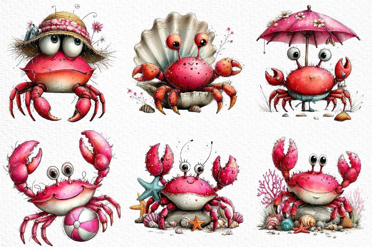 Whimsical Summer Crab Clipart, an Illustration by Craft Nest (Photo 5 of 12)