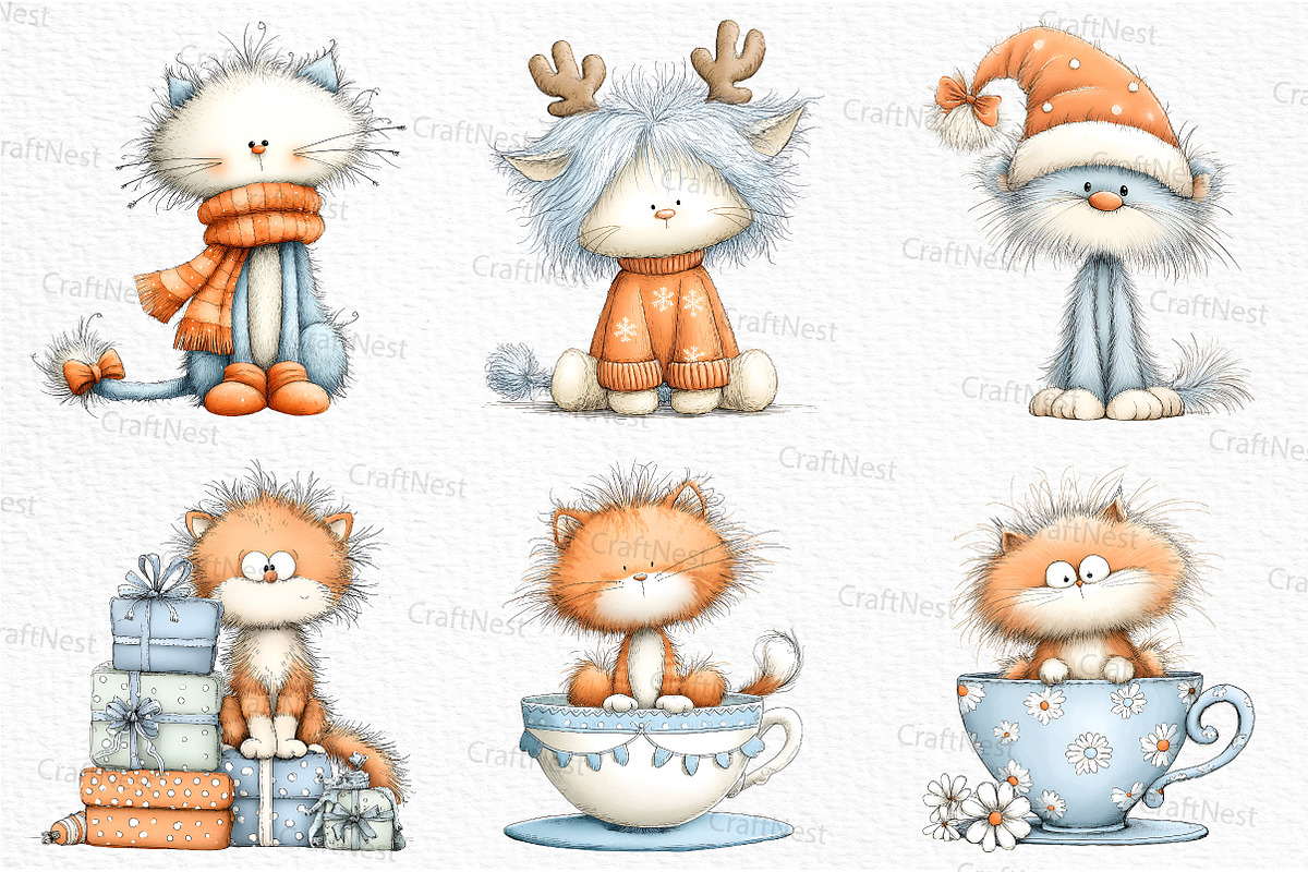 Cute Christmas Fluffy Cats, an Illustration by Craft Nest (Photo 5 of 6)