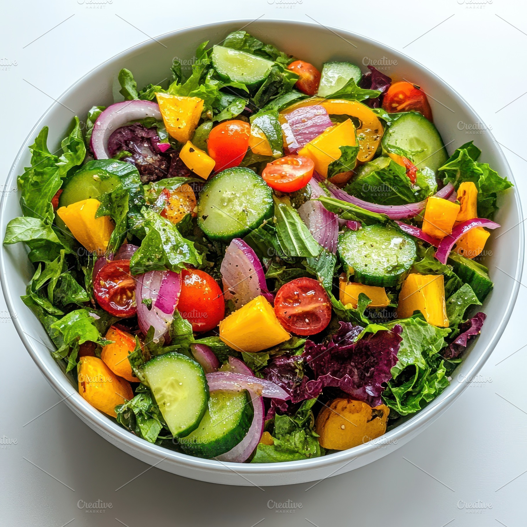 Fresh vibrant vegetable salad in bow, a Food & Drink Photo by Pixeness Studio