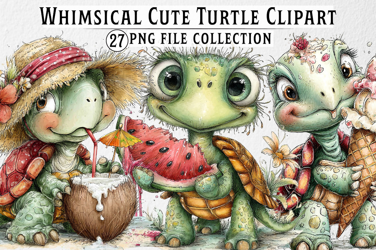 Whimsical Summer Turtle Clipart, an Illustration by Dream Creation (Photo 1 of 6)