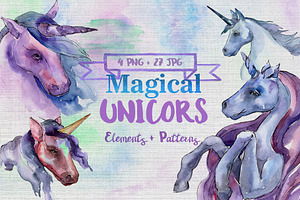 Magical Purple Unicorn PNG Set