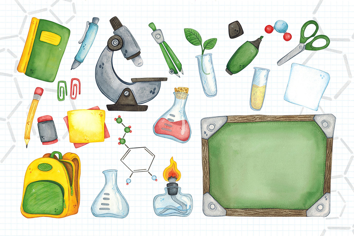 Science for kids watercolor clip art, an Object Illustration by DemiLena (Photo 4 of 18)