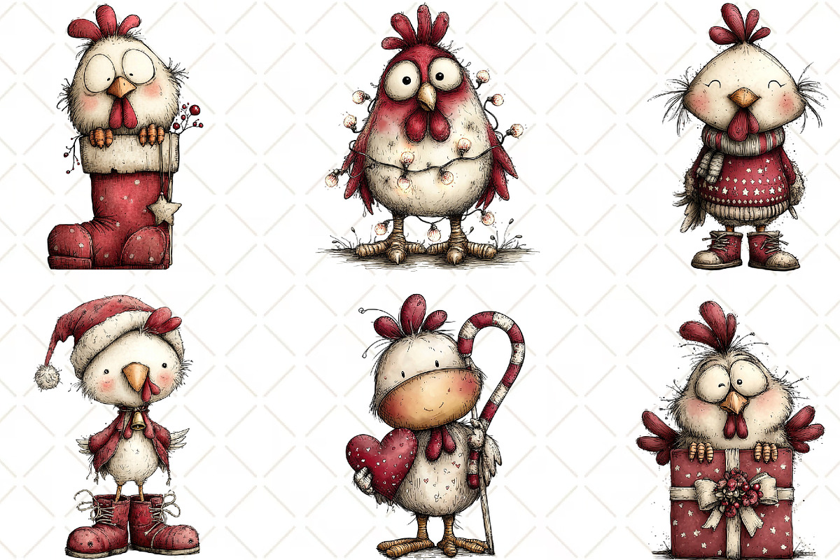Christmas Chicken Clipart, an Illustration by Black Bird Studio (Photo 6 of 6)