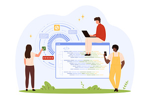 Teamwork on Digital Project, a Technology Illustration by Flashvector