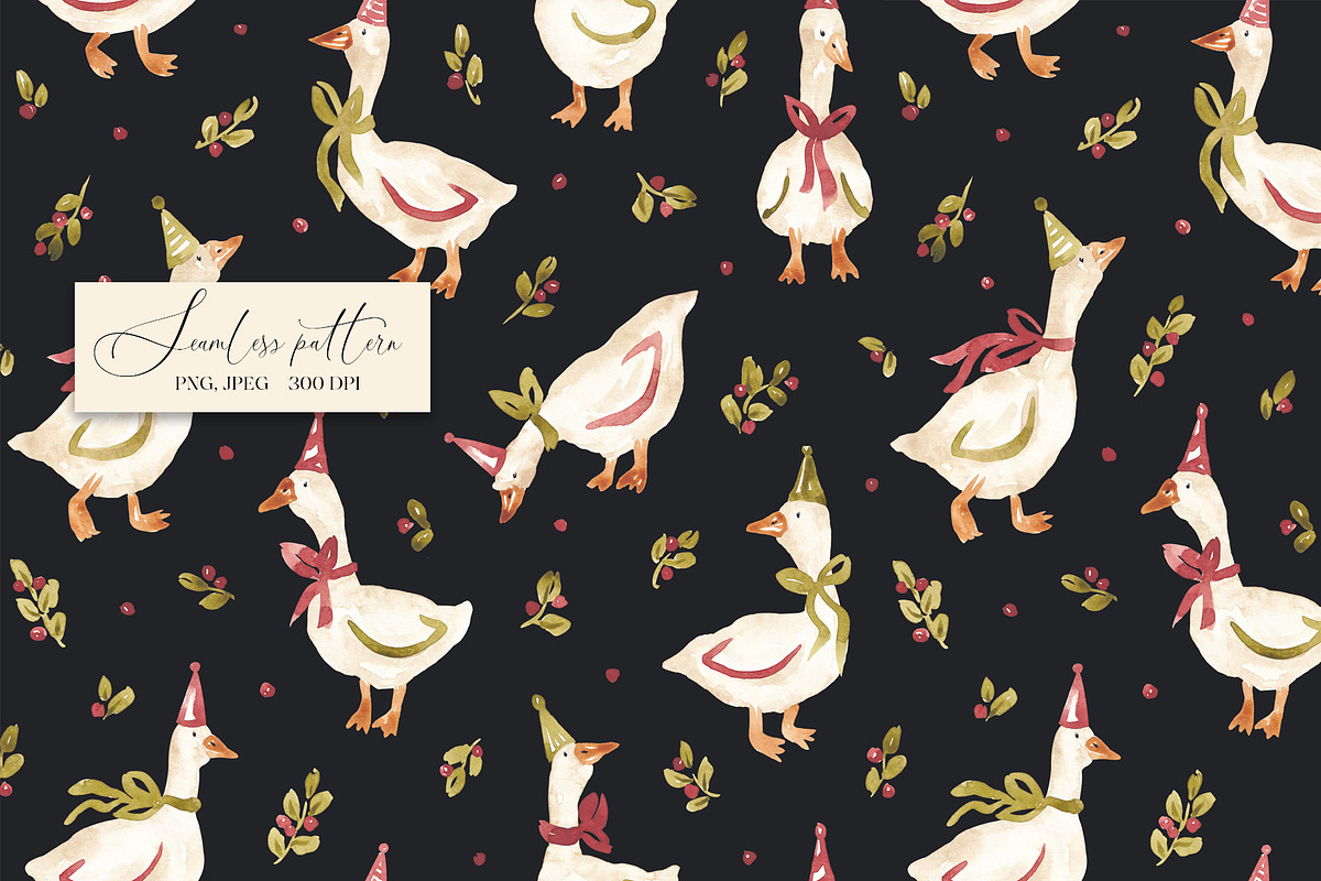 Christmas Goose Pattern, a Pattern Graphic by SirenaArt (Photo 10 of 16)