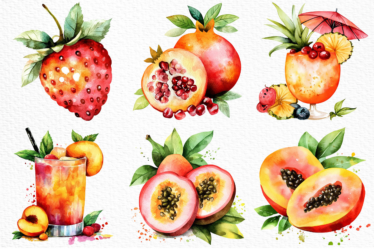 Watercolor Fruits Cocktail Summer, an Illustration by Craft Nest (Photo 3 of 12)