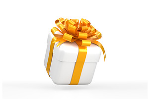 White Gift Box With Golden Ribbon