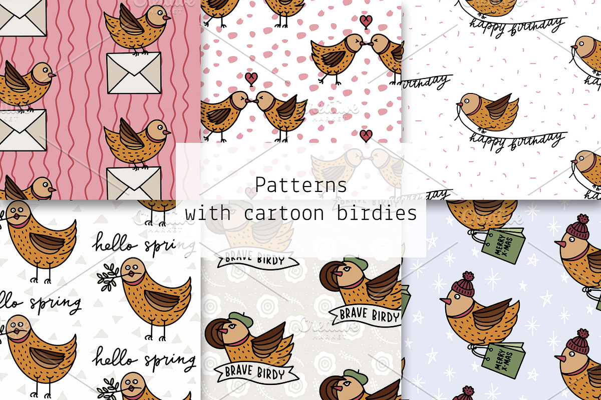 Patterns with cartoon birdies, a Pattern Graphic by Lyolya Profitrolya (Photo 1 of 7)