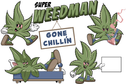 4 unique weed leaf vector characters