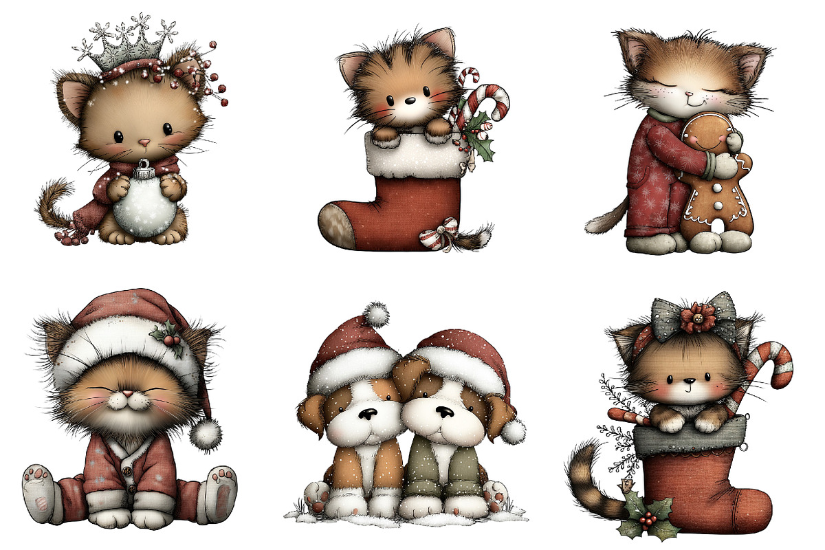 Whimsical Christmas Cat and Dog, an Illustration by CreationArt (Photo 3 of 5)