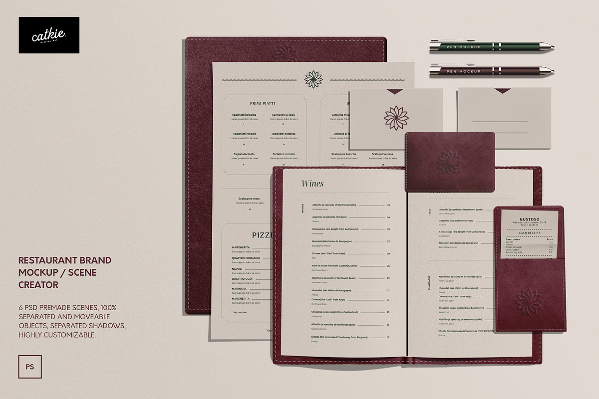 Restaurant Branding Mockup Kit, a Books & Magazine Mockup by Catkie - Digital Art (Photo 1 of 8)