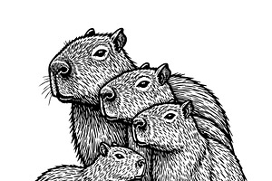 Capybara family sitting together., an Animal Illustration by yod67