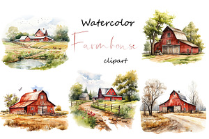 Watercolor farm clipart, fall png