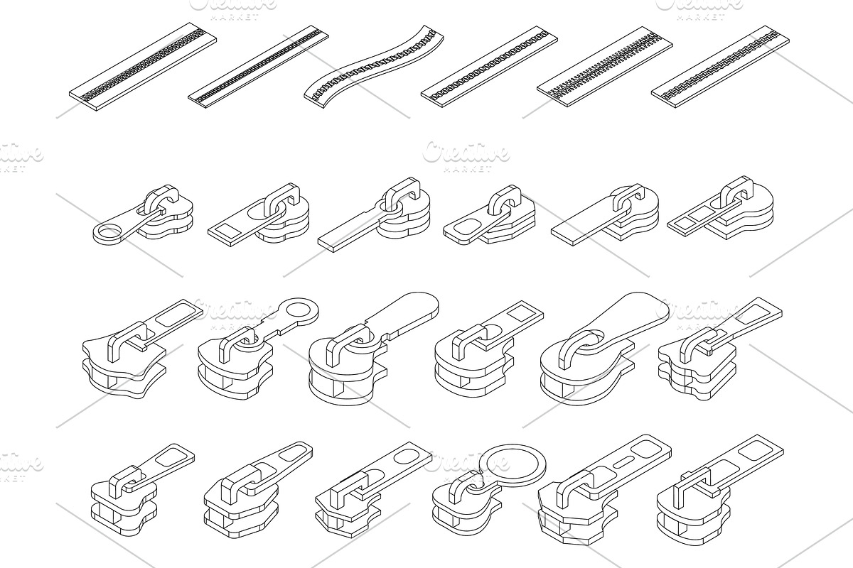 Zipper icons set vector outline, an Object Illustration by Ylivdesign