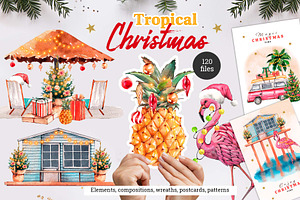 Watercolor Tropical Christmas set