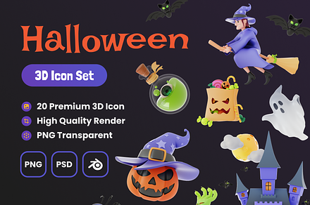 Halloween 3D Icon Set, an Object 3D Model by Haraki Studio