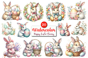 Watercolor Happy Easter Bunny PNG, a Graphic by CitraGraphics