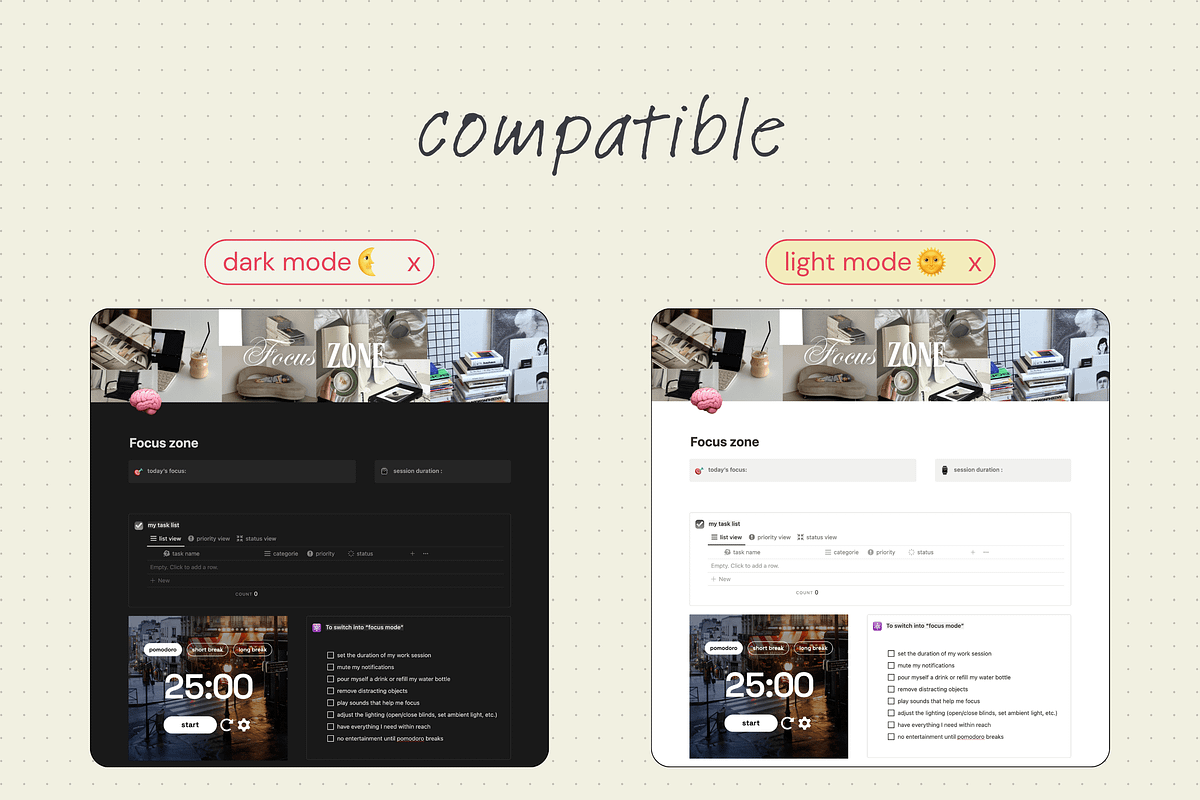 Focus zone - Notion template, an App Template by Iasan Design (Photo 6 of 6)