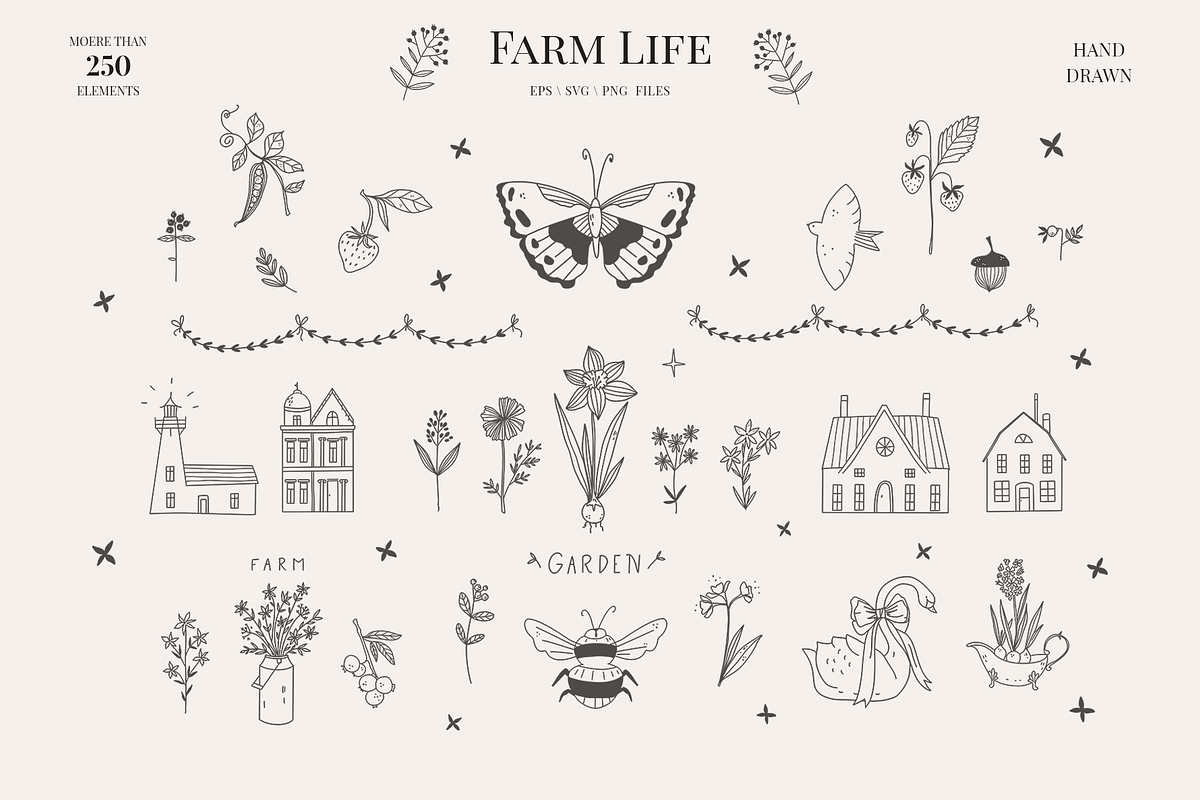 Farm Life Nostalgic line doodle icon, a Decorative Illustration by Summer Nightingale Art (Photo 1 of 20)