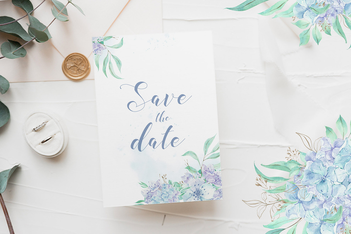 Watercolor hydrangea & eucalyptus, a Decorative Illustration by Re_Margarita_Art (Photo 9 of 10)