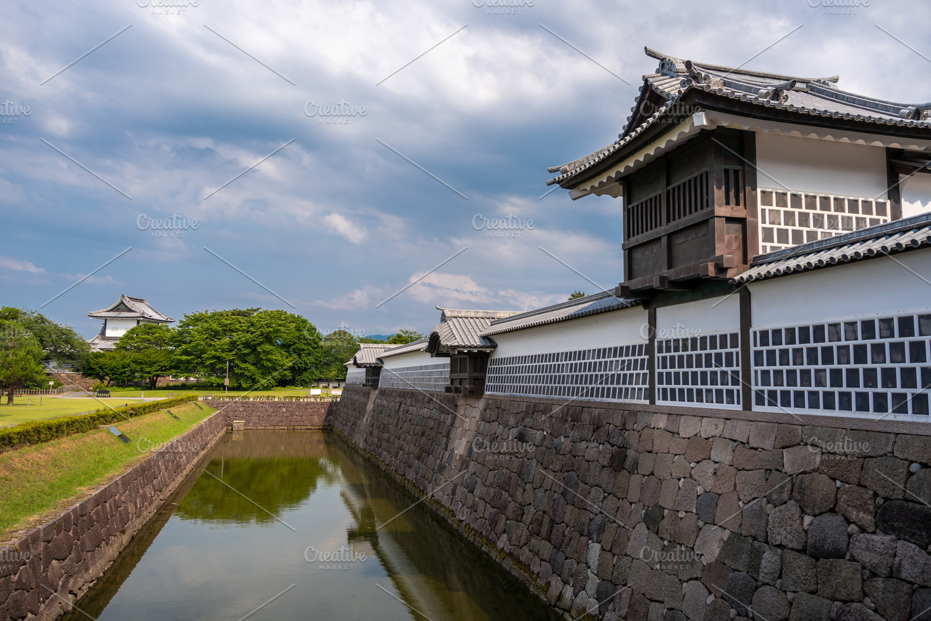 Kanazawa Castle and Moat in Japan on Summer Day, an Architecture Photo by GoodGoods