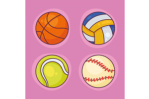 four sports balls icons, an Object Illustration by studiogstock