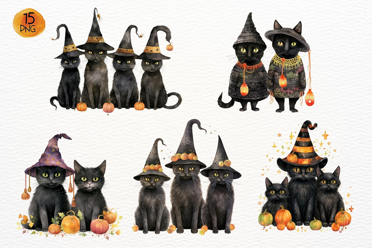 Halloween Black Cat Watercolor, a Seasonal Illustration by Maysa Art (Photo 2 of 5)