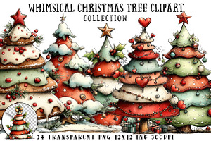 Whimsical Christmas Tree Clipart, an Illustration by OK Design