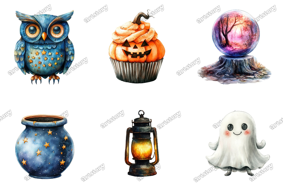 Watercolor Halloween Clipart, an Illustration by designcity5 (Photo 3 of 5)