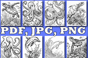 Ocean Animal Coloring Book V2, an Animal Illustration by Design Zone (Thumbnail 4 of 7)