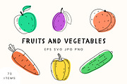 Hand-drawn Doodle Fruits Vegetables, a Food Illustration by Kristina Chistiakova (Thumbnail 1 of 3)