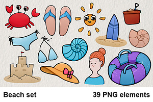 Beach set of 39 PNG elements, an Object Illustration by LOKSKIH