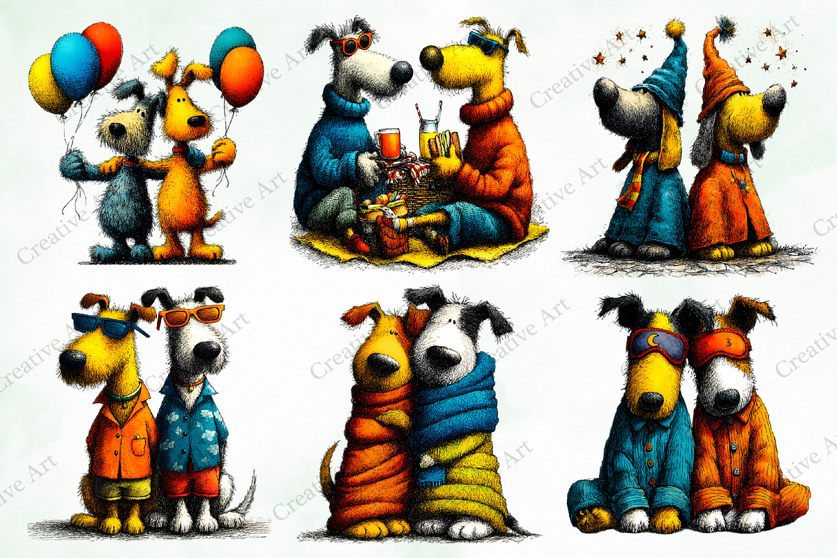 Quirky Dogs Friendship Clipart, an Illustration by Creative Art (Photo 3 of 9)