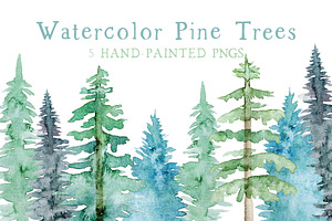 Watercolor Pine Trees