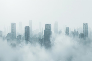 Aerial view of a city engulfed in th, a Photo by LOGOCREATIVE