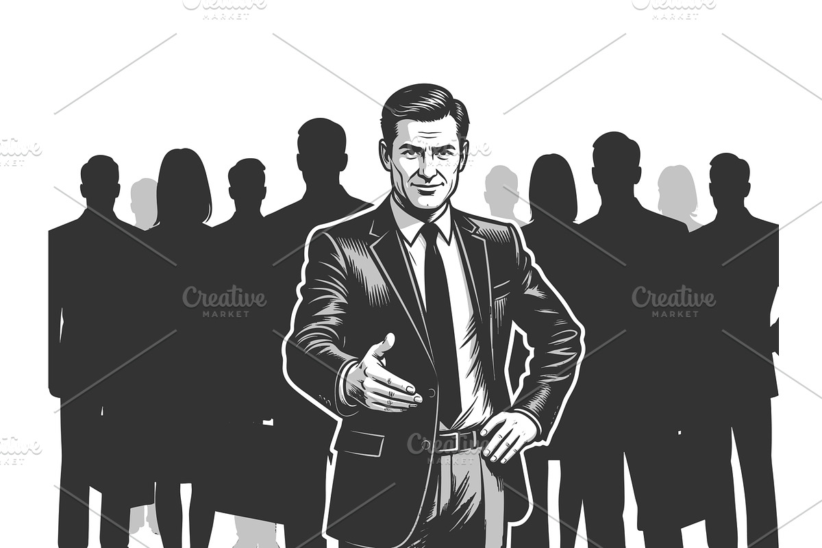 Businessman offering handshake with, a Person Illustration by AlexArt
